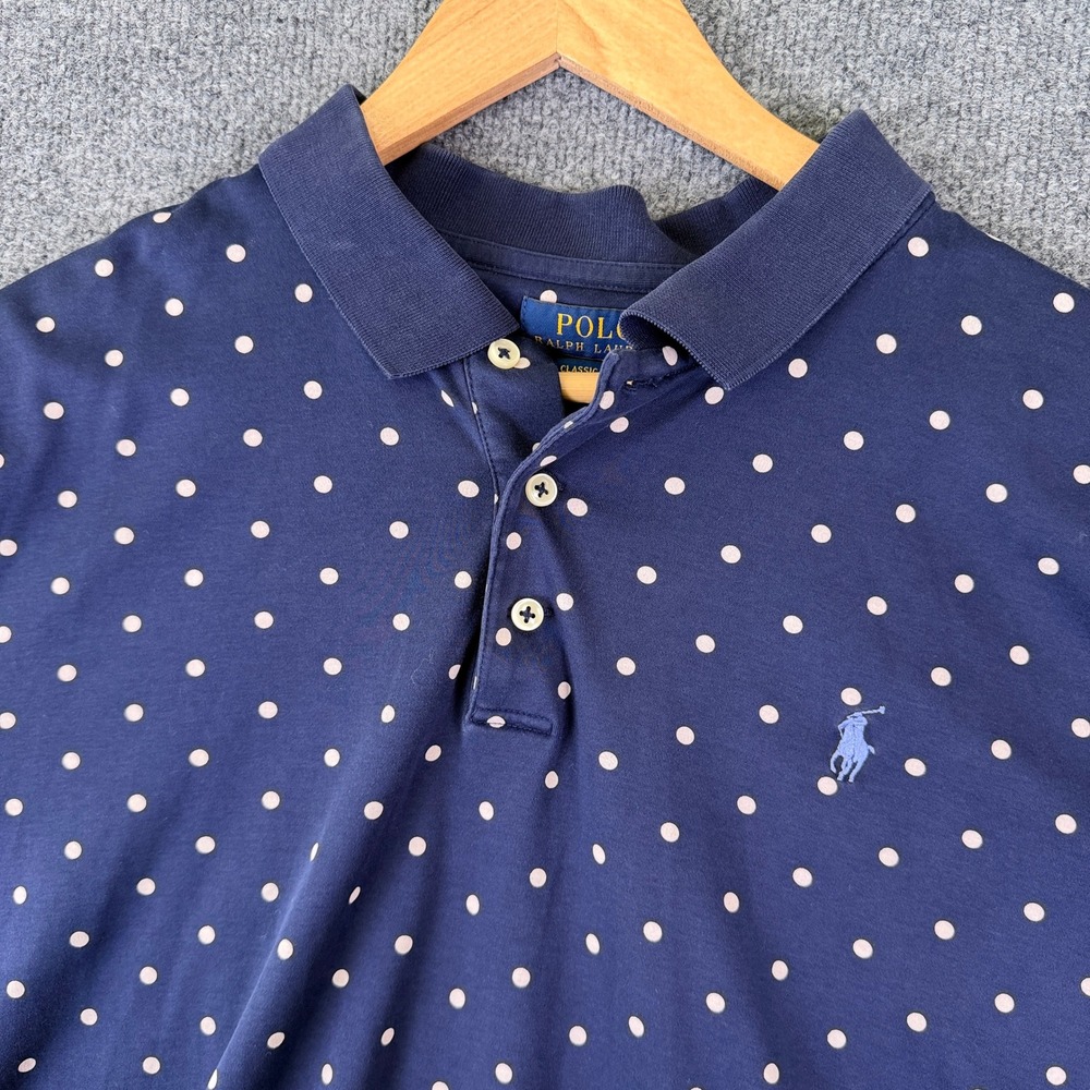 Polo Ralph Lauren Polo Shirt Mens XL Blue White Geometric Polka Dot Print Pony
